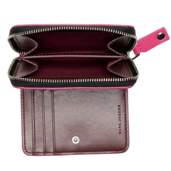 New Marc Jacobs Bold SLG Mini Compact Bifold Wallet Pebble Leather Hot Pink - Picture 3 of 6